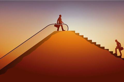 Walk stairs vs using escalator illustration