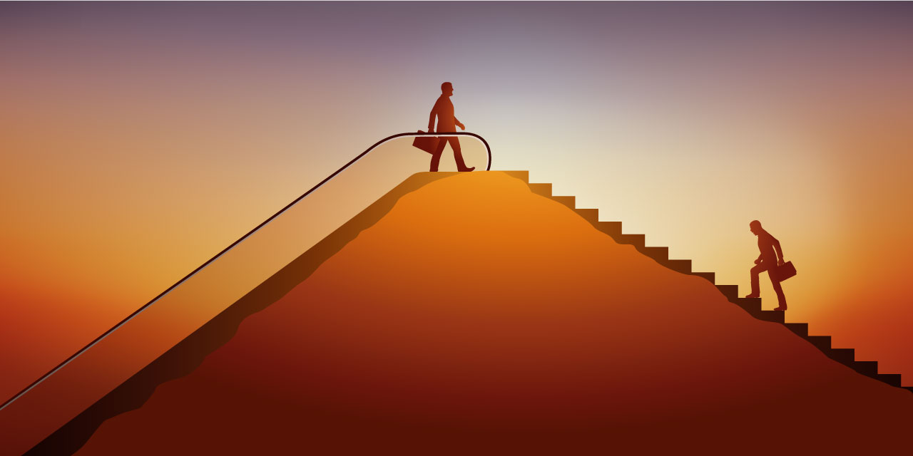 Walk stairs vs using escalator illustration